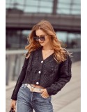 Kurze warme Strickjacke mit Knöpfen, schwarz 50856 – Online-Shop – Boutique